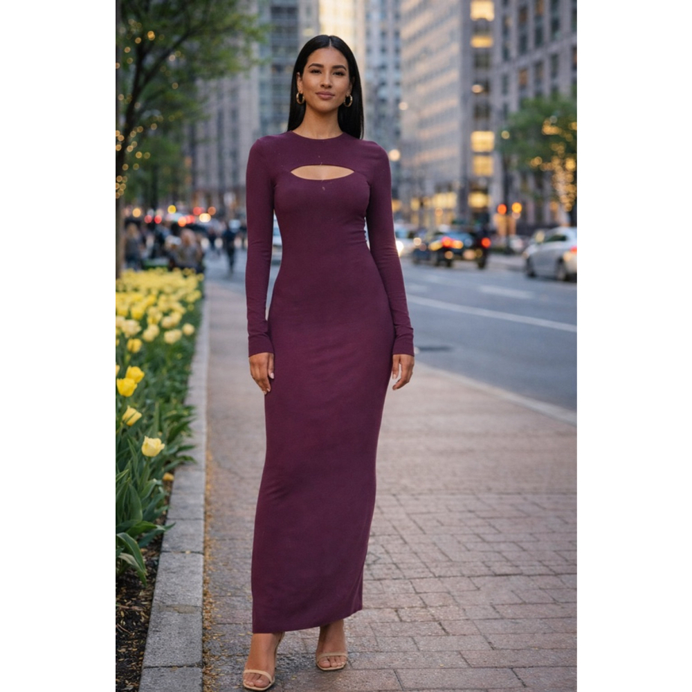 Women's Unbranded Burgundy Ribbed Cutout Maxi Dress XL